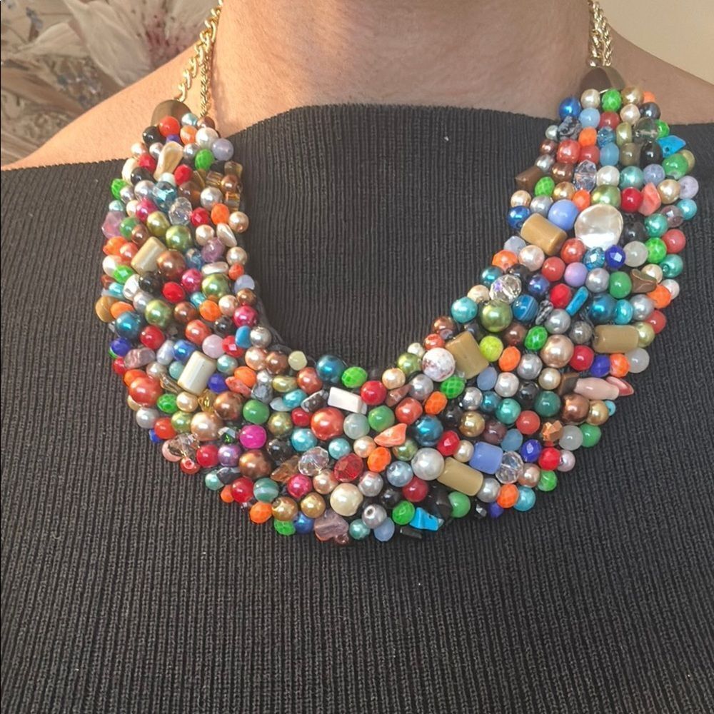 Multicolor Beaded Statement Necklace - image 1